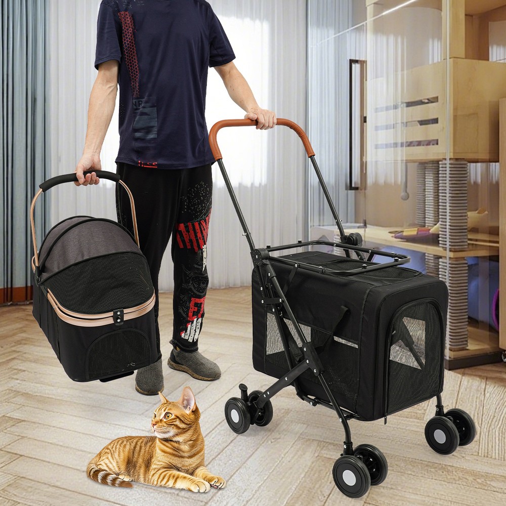 2-Tiers Foldable Small & Medium Dogs Stroller Pet Stroller Dog & Cat Stroller