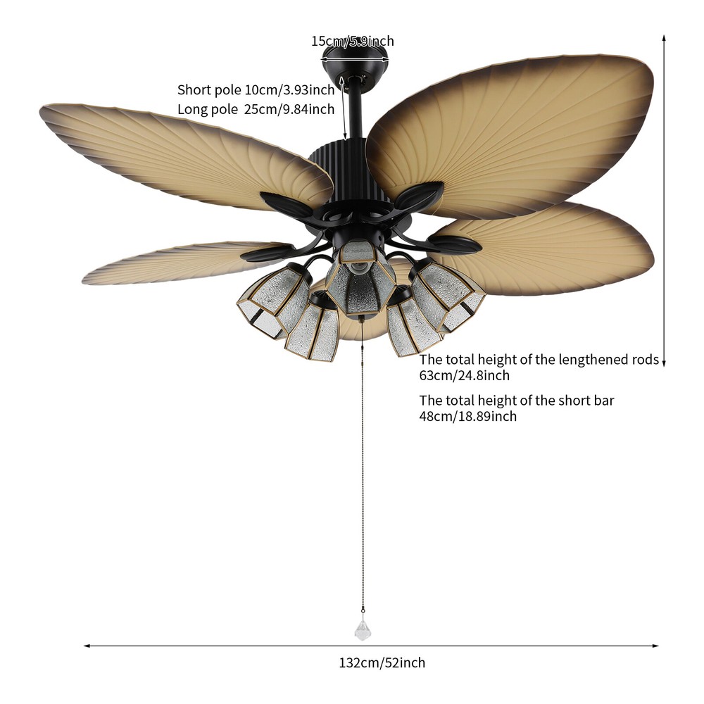 Ceiling Fan with Light Remote Control Reversible 5 Palm Tropical Blades 52 inch
