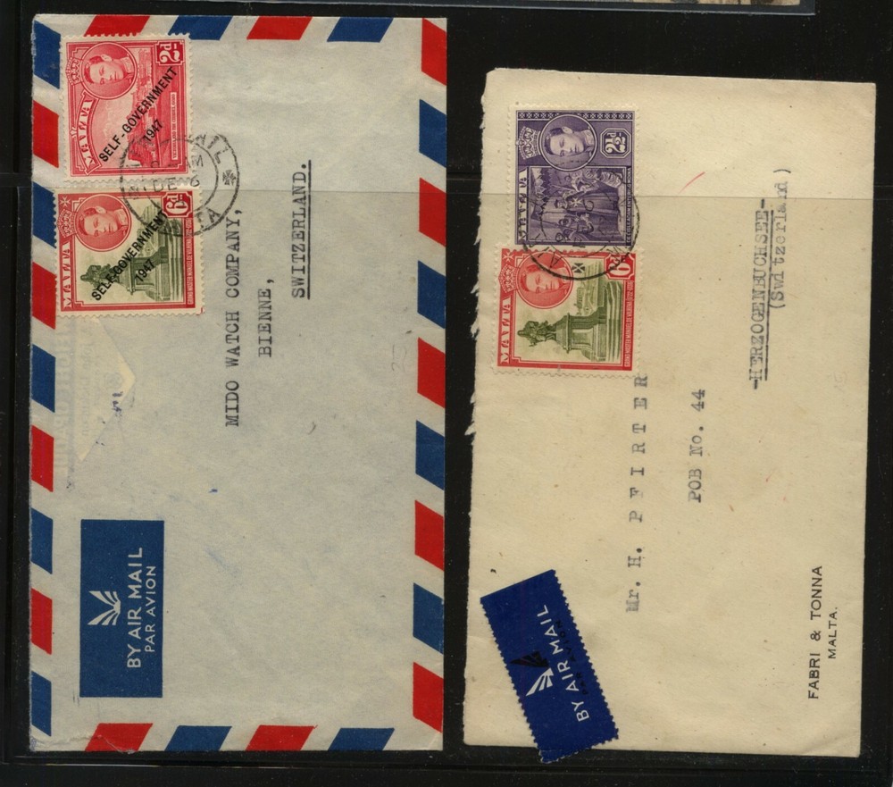 Malta  2  airmail covers to Switzerland     MS0528