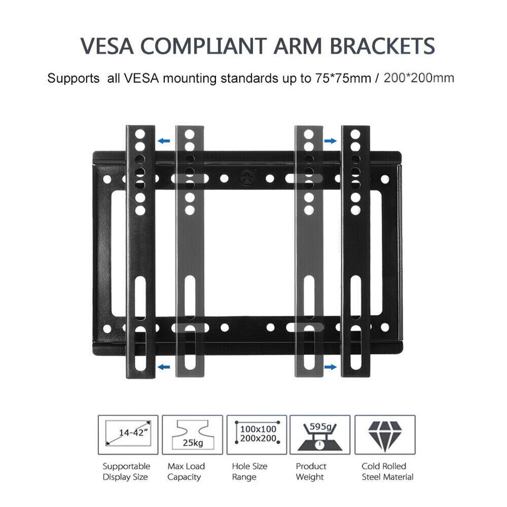 TV WALL MOUNT Fixed Full Motion BRACKET VESA（14-42“) 55lbs Loading Capacity