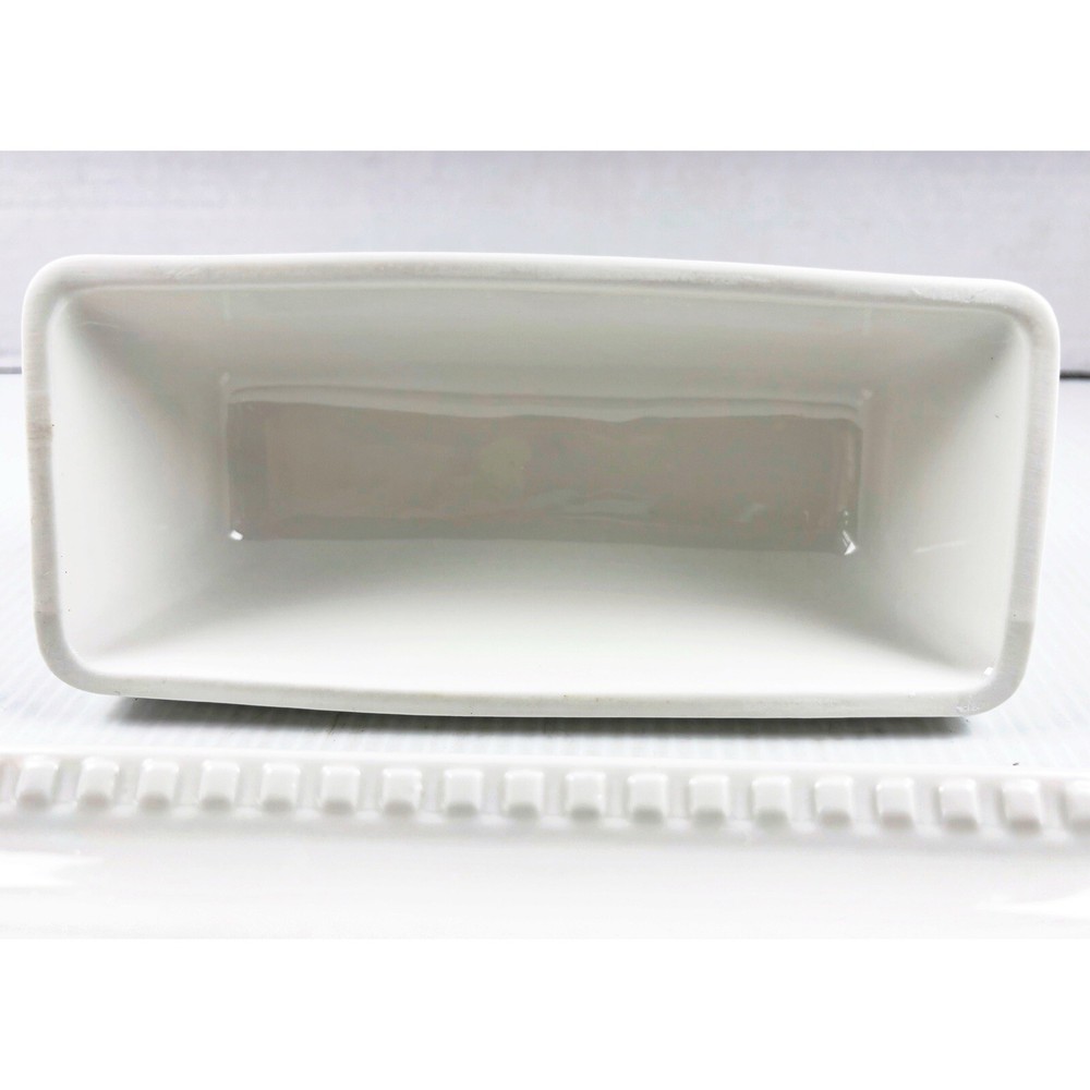 Maison Neuve Covered Butter Dish White Beaded w Lid Ceramic