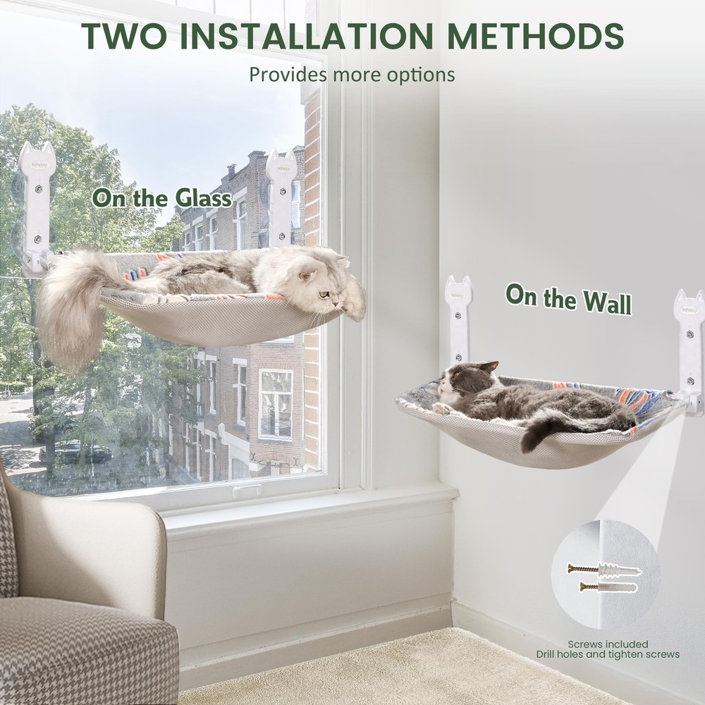 2 Pack Cat Window Perch, Glow in The Dark Foldable Cat Hammock with Sunken De...