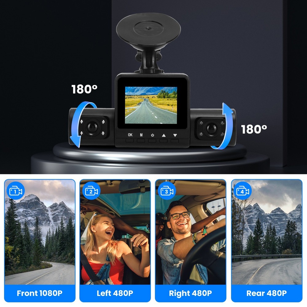1080P Front And 480P Rear 4 Channel Dash Camera With Loop Recording Features