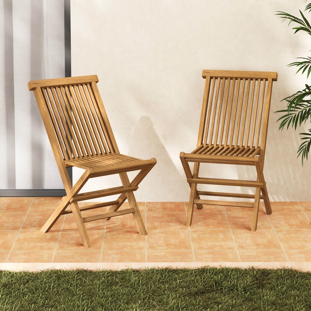 2 PCS Patio Chairs w/Slatted Seat & Backrest No Assembly Needed for Poolside