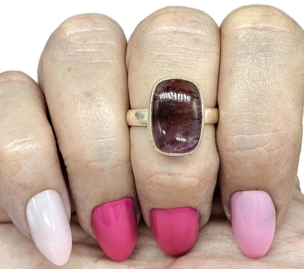 Super 7 ring, Size P, Cacoxenite Ring, Rectangle Shaped, Melody Stone Ring