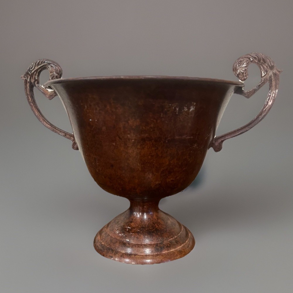 Red Distressed Double Handled Urn Style Planter Vase Real Bronze