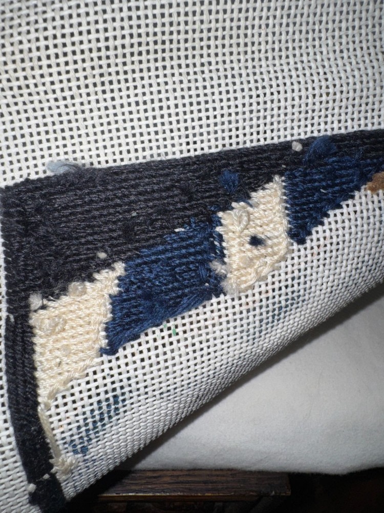 Hand-Painted Needlepoint Canvas White Cat Tulips Apples Design