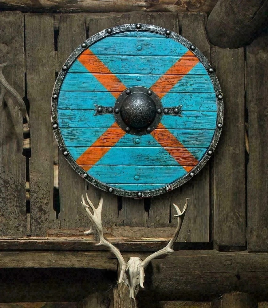 24'' Medieval Authentic Rollo Battleworn Viking Shield Steel Nasal Hand Shield