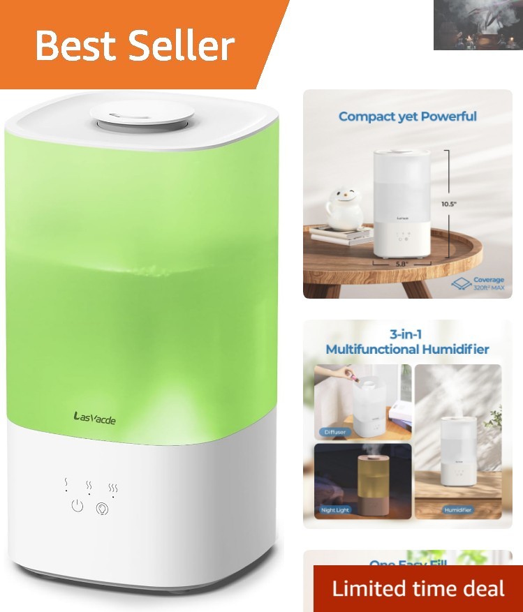 Removable Tank Cool Mist Humidifier with Night Light - 320 sq ft Coverage