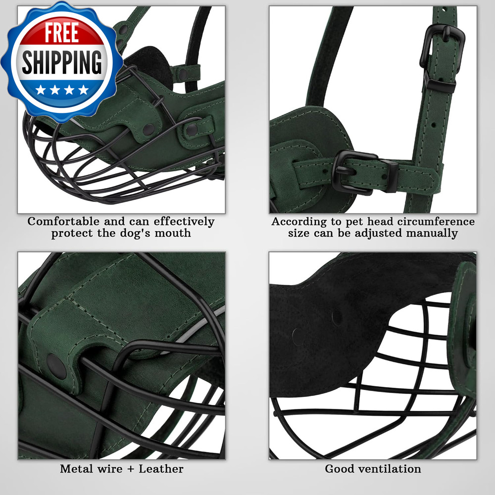 Metal Pitbull Dog Muzzle Reflective Leather Mask Secure Wire Basket Muzzles.....