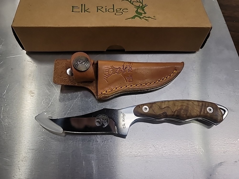 Elk Ridge Hunter Fixed Knife 3.25" 440 Steel Full Tang Blade Wood Handle- ER-059
