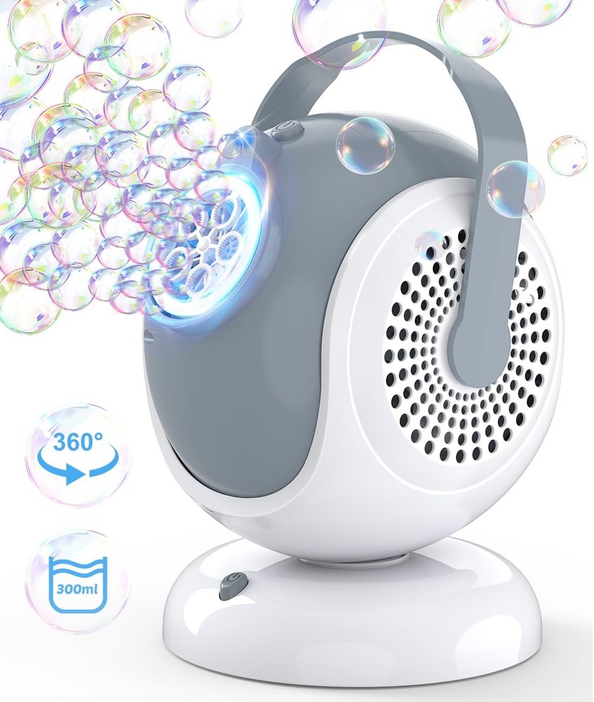 Bubble Machine - Automatic Bubbles Blower for Kids, Toddlers - 360° Rotation & 7