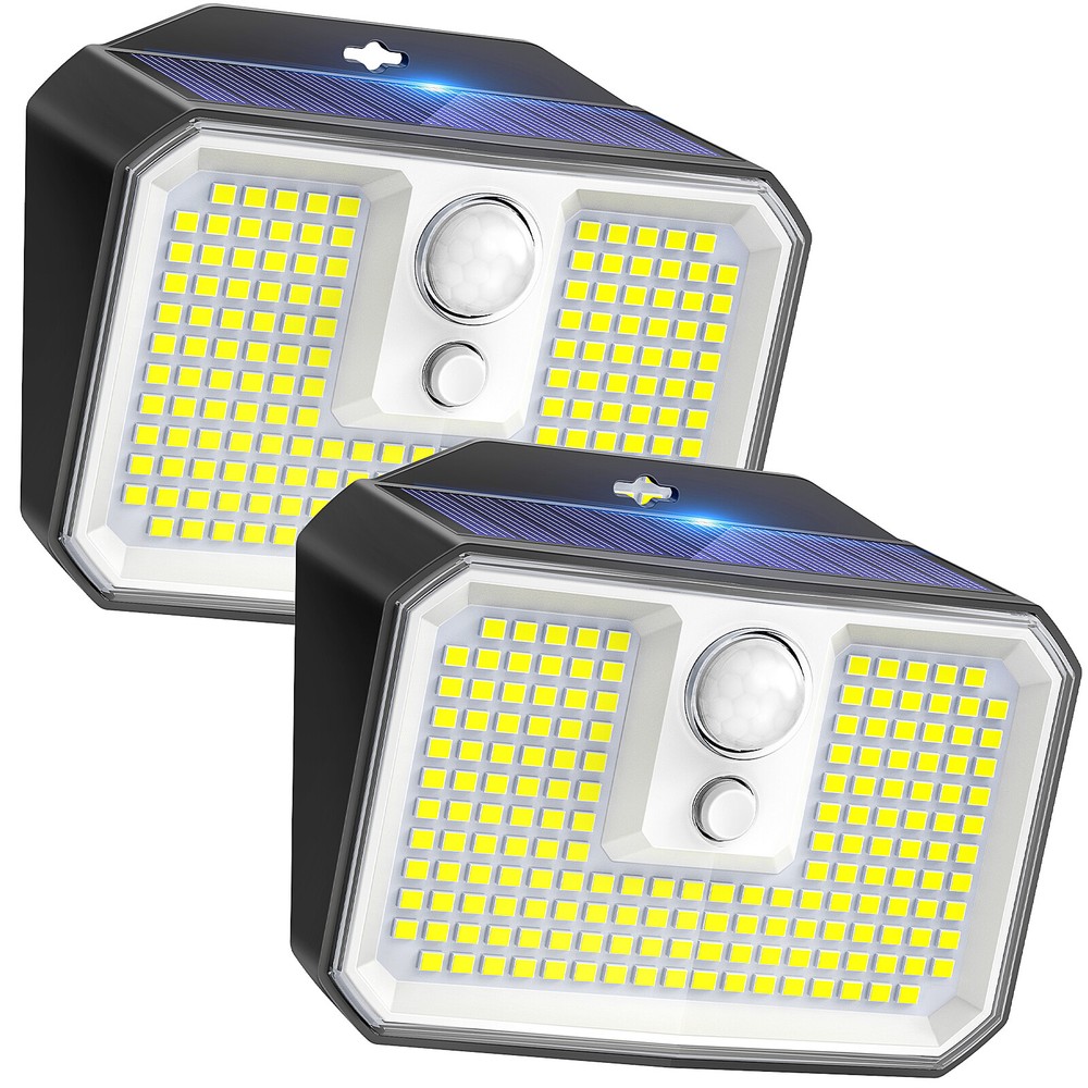 2Pack 168 LED Solar Power Wall Lights Outdoor PIR Motion Sensor Security Lamp