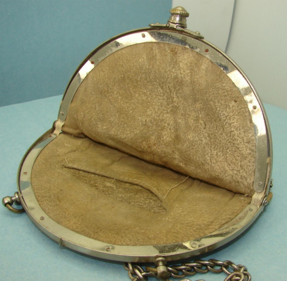 Vintage Repurpose & Repair Silver Micro Beads & Leather W Flora Handle Handbag