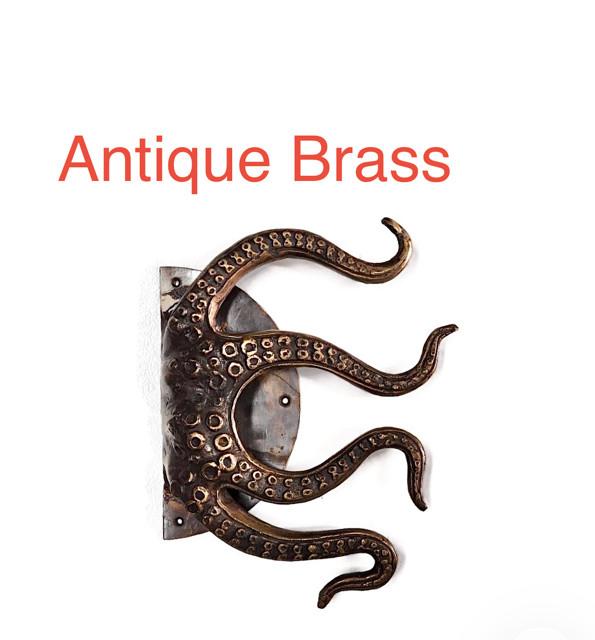 2 RUSTIC heavy Brass Stunning Large Octopus Solid Door Handle grab PULLS aged