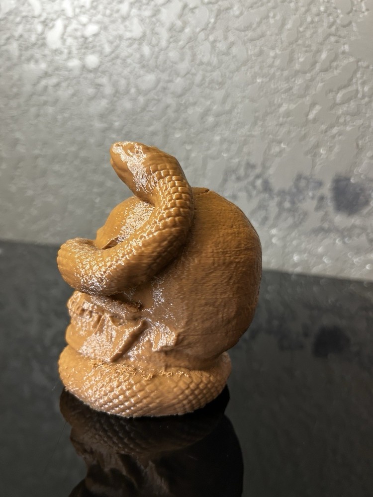 A 3D Printed Skull with Snake Crawling Through It brown