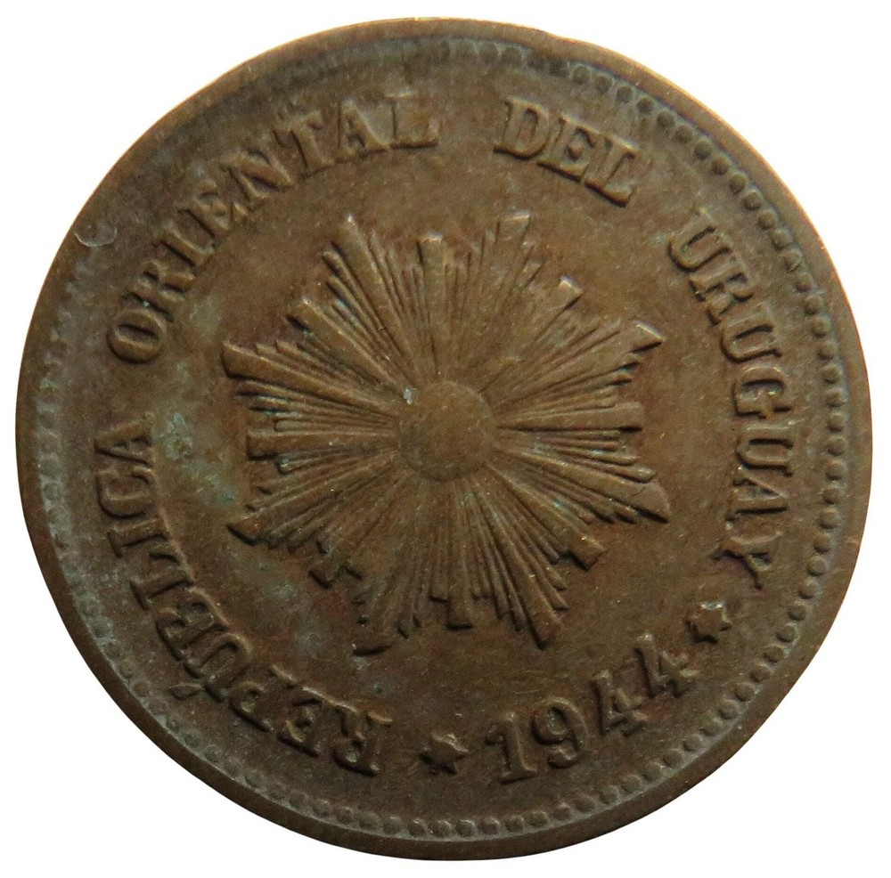 1944 Uruguay 2 Centimos Coin