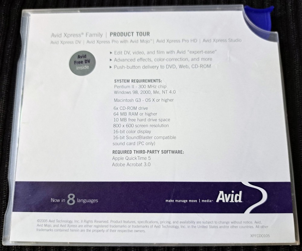 AVID Xpress Family Product Tour Software CD, 2005, Includes AVID Free DV, MacWin