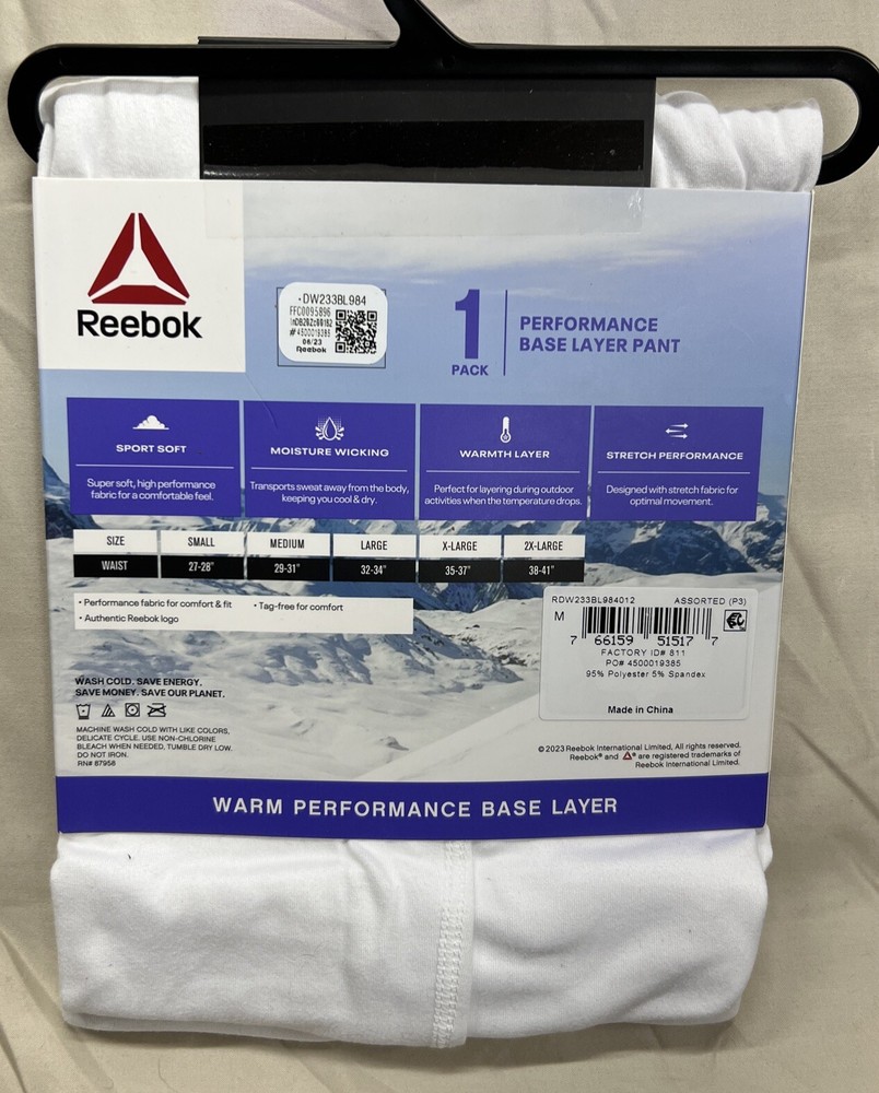 Reebok Women's Medium Performance Base Layer Pant WHITE