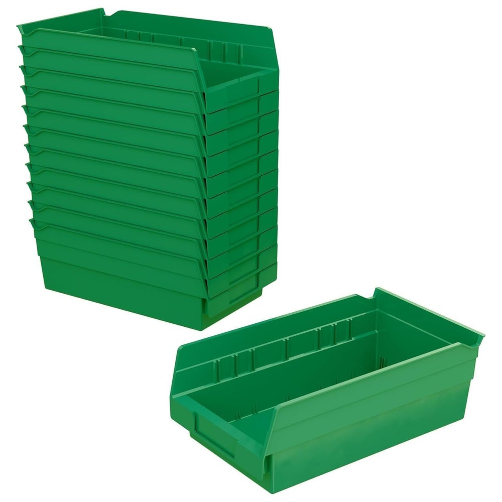 Akro-Mils 12 Pack Plastic Storage Shelf Bins, Space-Saving Organizers, Green
