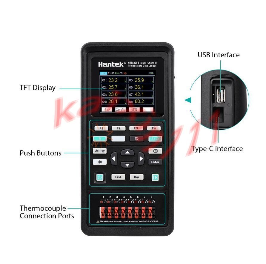 ONE NEW Hantek HTM208B 8-channel Data Logger Rechargeable Handheld tester