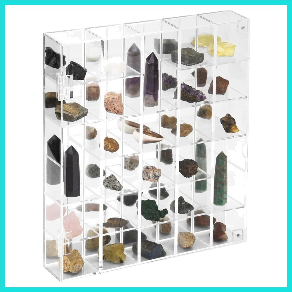 Adjustable Rock Display Case Clear Acrylic Collection Box with Mirrored Arrow...