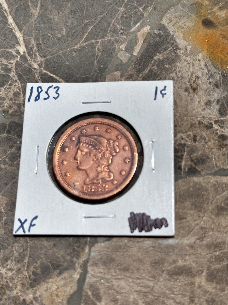 1853 braided hair large cent- XF / Extra Fine
