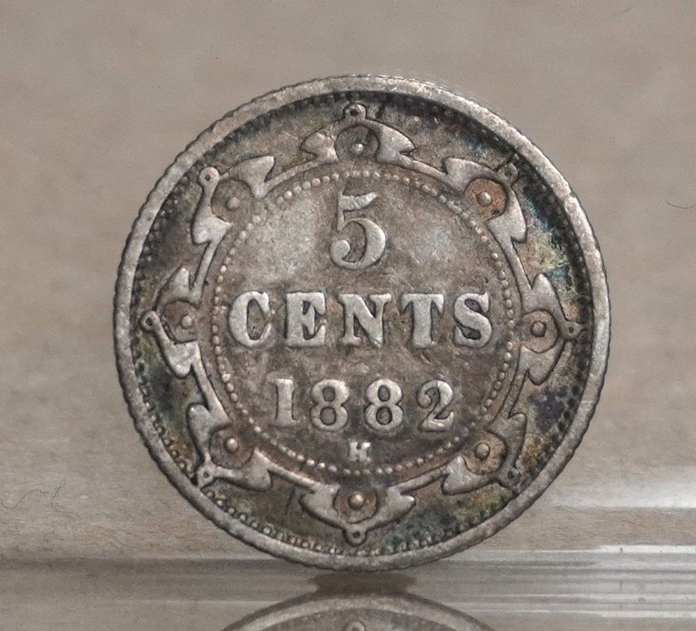 NEWFOUNDLAND 1882 H FIVE CENTS SILVER