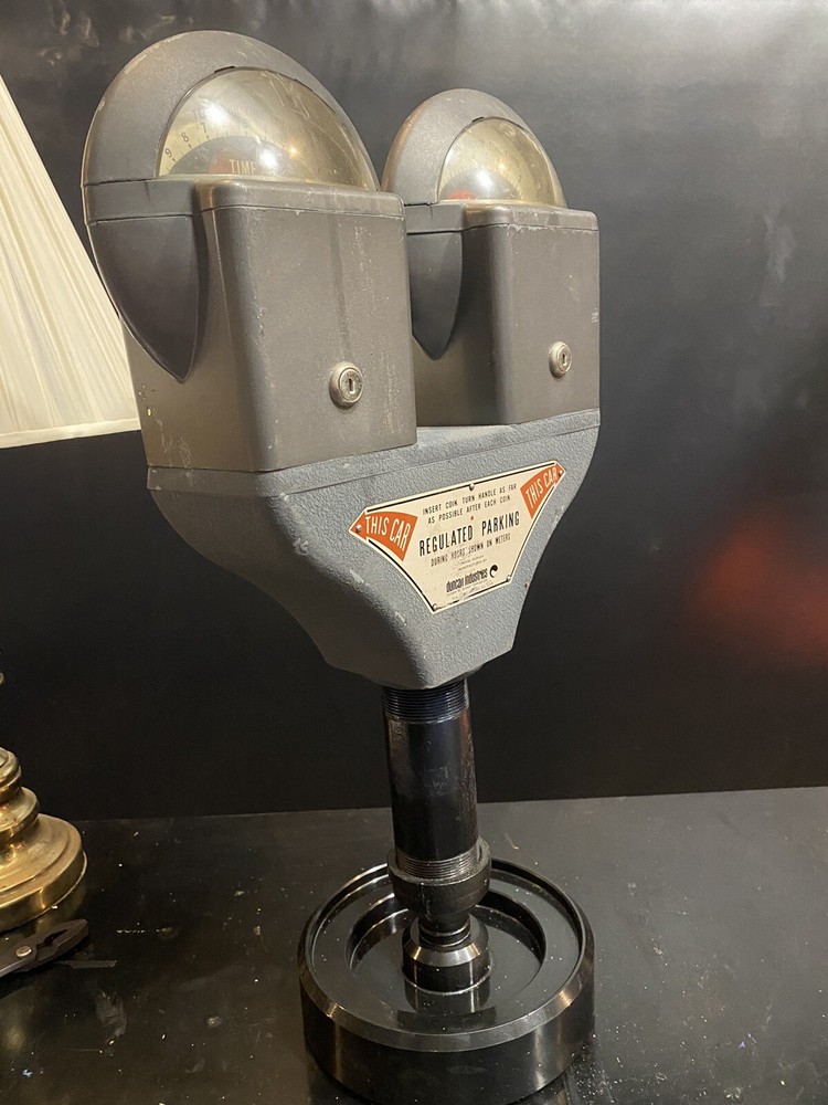 Vintage Gray Duncan 60 Double Head Parking Meter And Key, Working