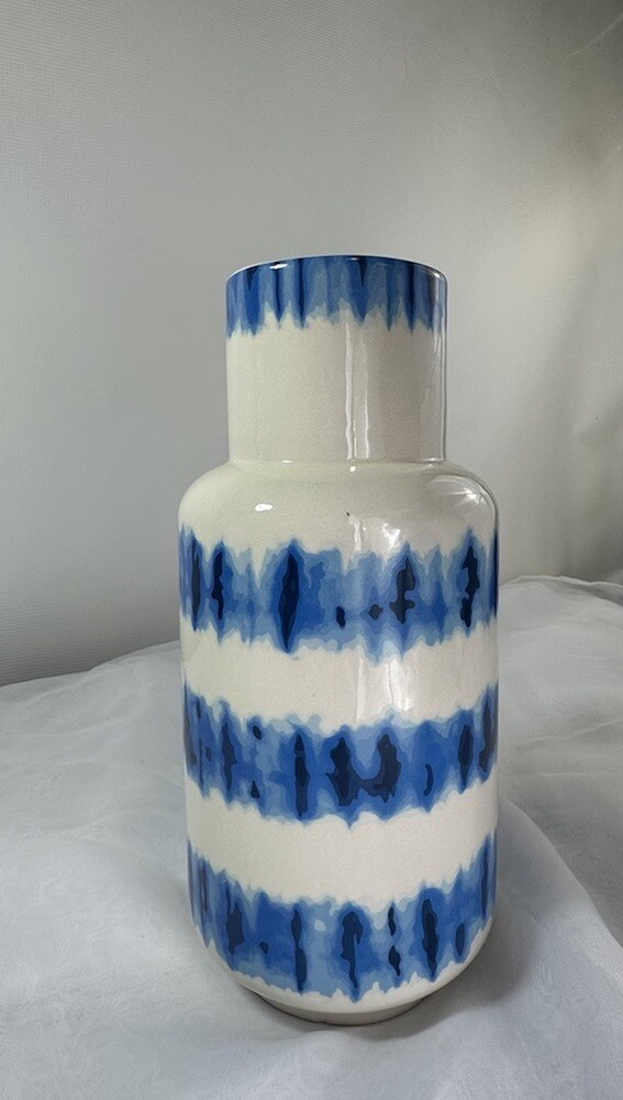 Blue Tie Dye Design Earthenware 10" Vase Mid Century Design