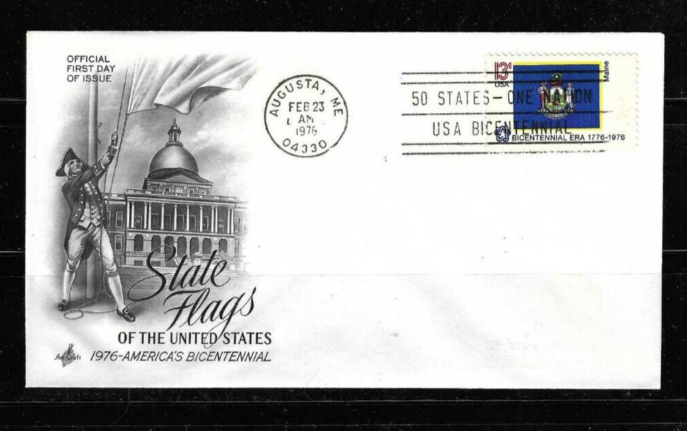 USA SC # 1655 State Flags / Maine .  Artcraft Cachet