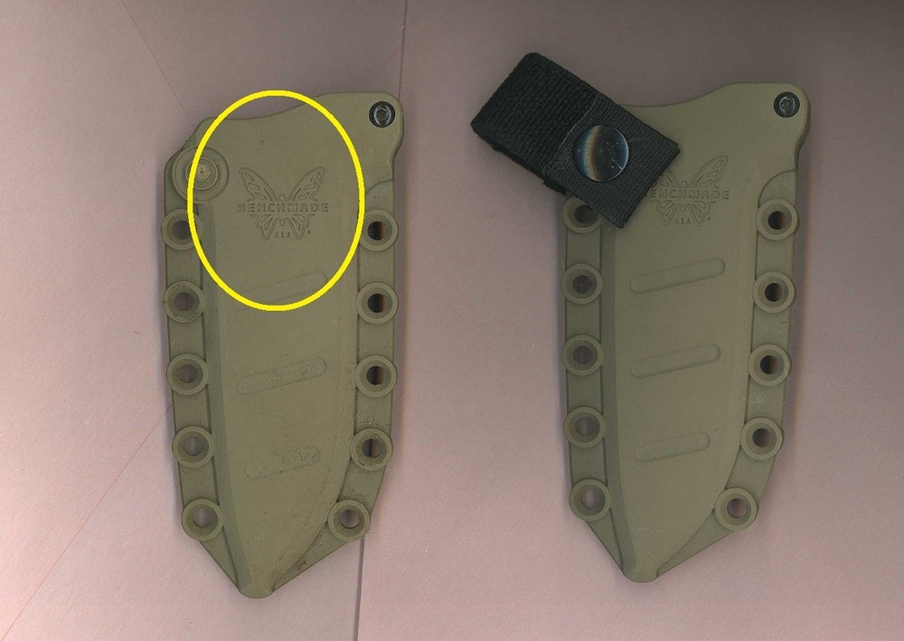 Benchmade sheaths plain edge one has the snap closure for storage & one doesn't