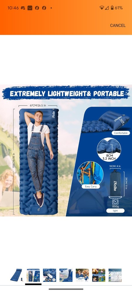 iNeibo Sleeping Pad for Camping - Inflatable Sleeping Pad with Pillow...