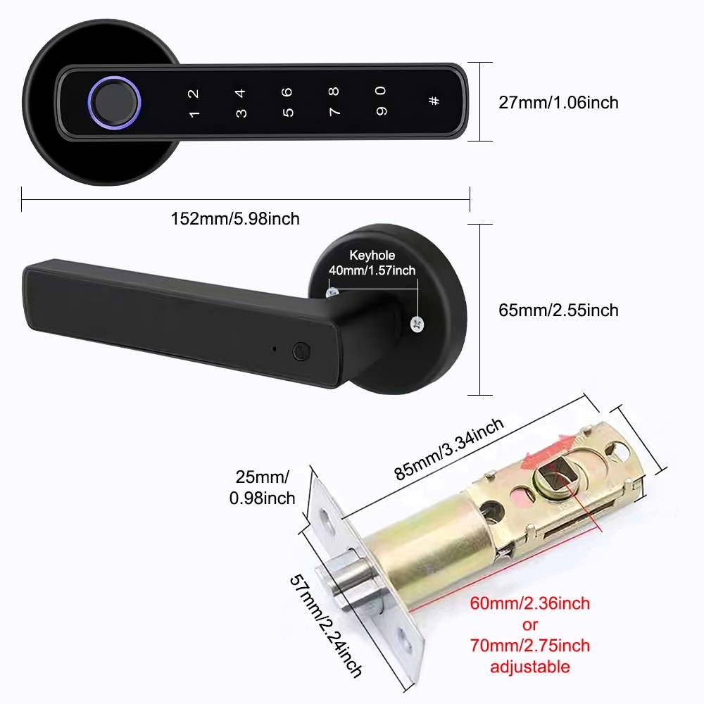 Electronic Smart Door Lock Handle Digital Fingerprint Password Bluetooth Key APP
