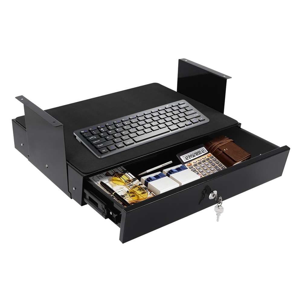 Sliding Pull-Out Under Desk Storage Drawer with Computer Pad for Organizing