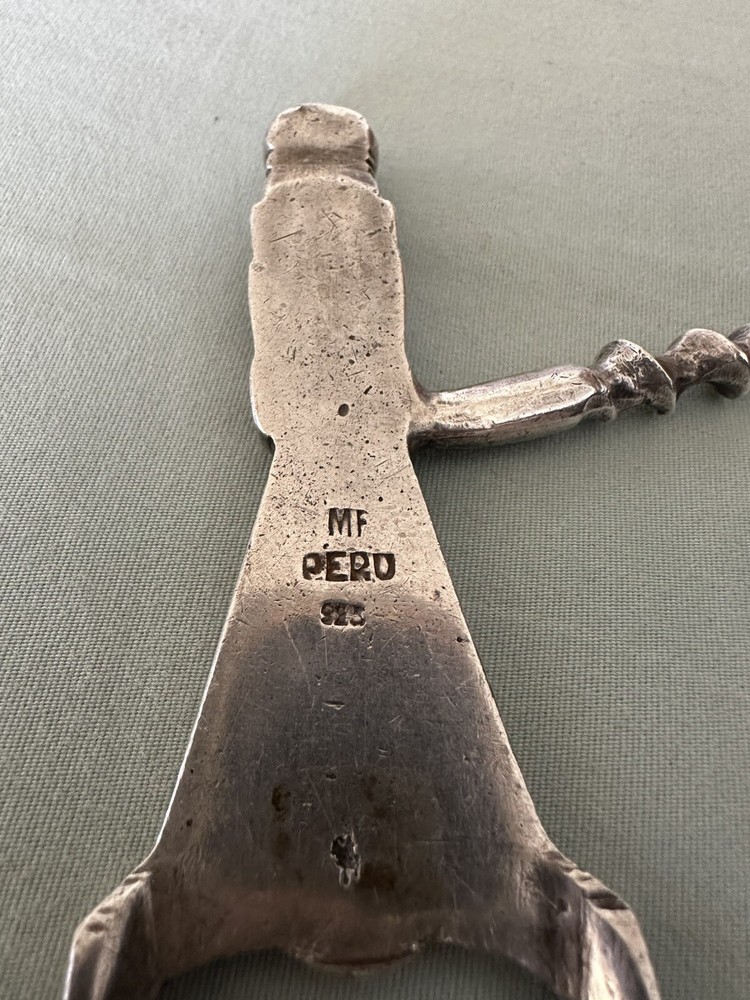 Sterling Silver Corkscrew/ Bottle Opener Made In Peru, Solid Silver