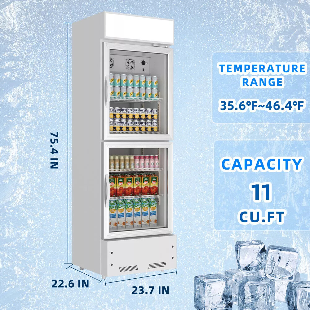 10.9 CU.FT 2 Glass Doors Commercial Display Beverage refrigerator Cooler Bars