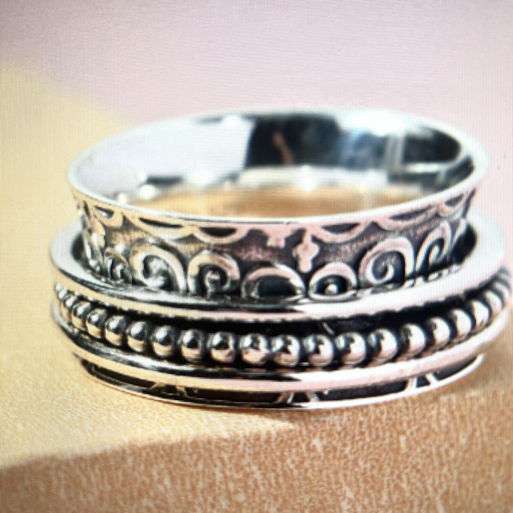 Sterling Silver Filigree Spinner Band size 5 Ring 3.90 Grams