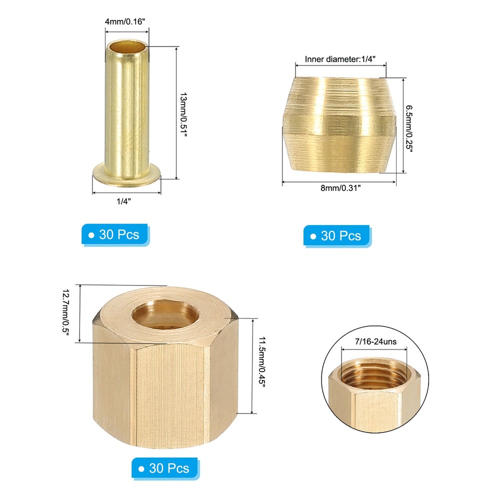 90Pcs 1/4" Compression Sleeves Ferrules, Compression Union Connector