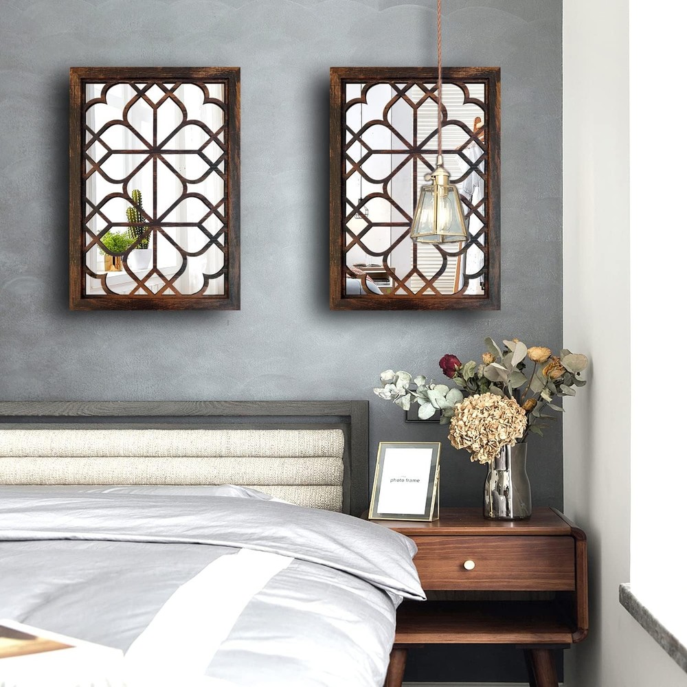 Set of 2 Rectangular Wall Mirror,Gorgeous Rustic Farmhouse Accent Mirror,Caramel