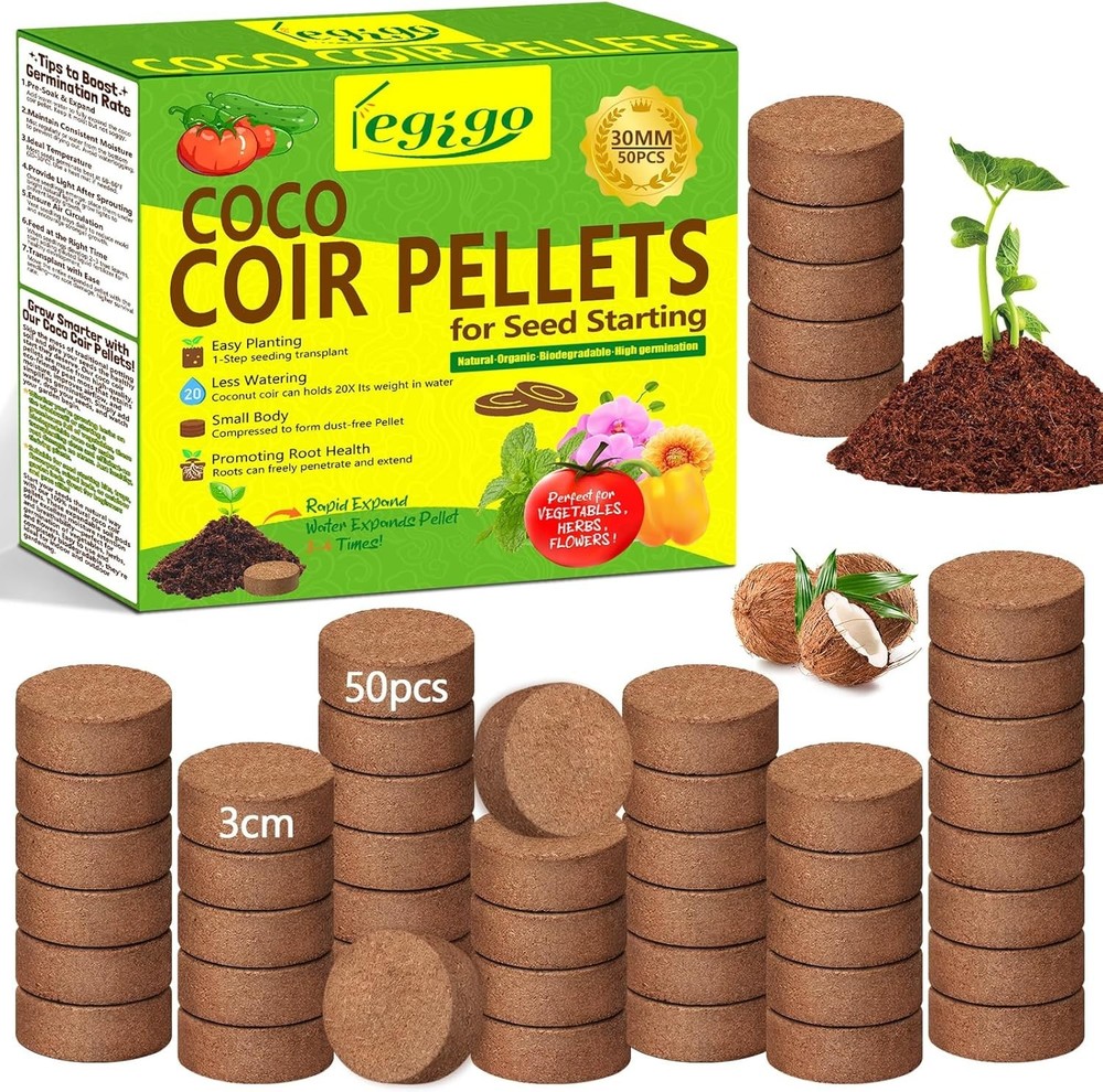 50Pcs Coco Coir Seed Starter Pellets 30mm Compressed Soil Plugs Organic Peat