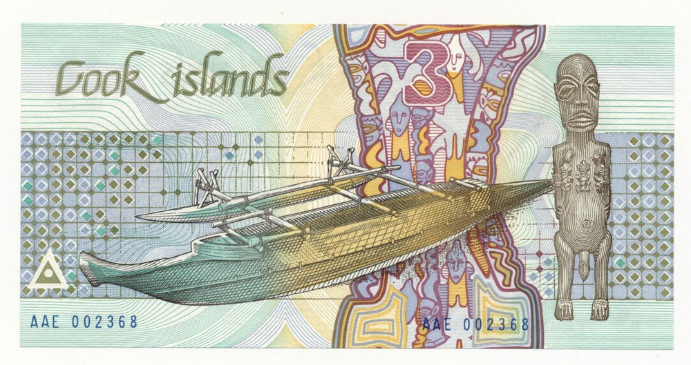 Cook Islands 3 Dollars $3 ND 1987 P. 3 Unc Note