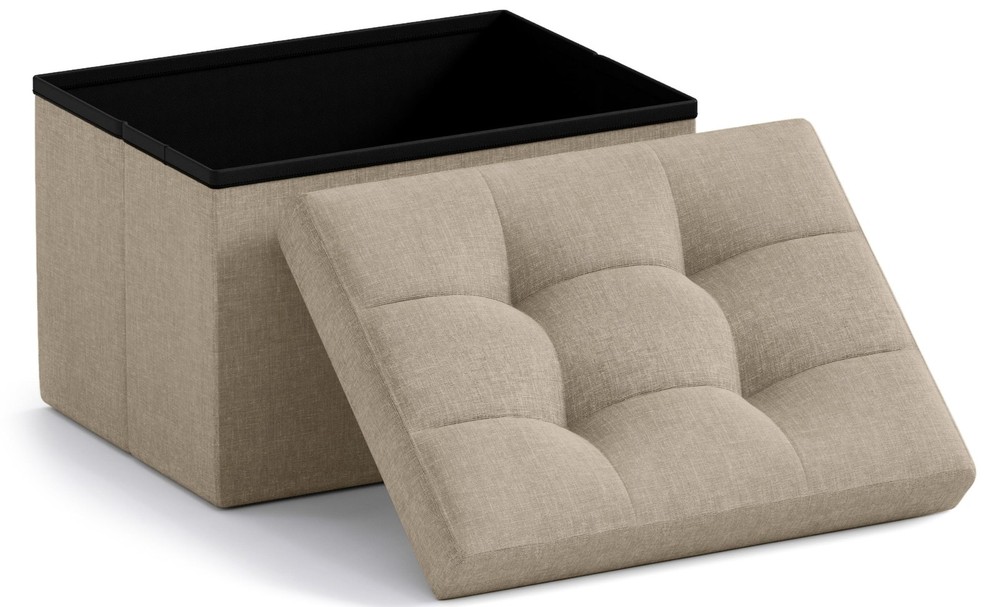 Small Storage Ottoman Foldable Collapsible Rectangle Linen Ottoman Foot Rest ...