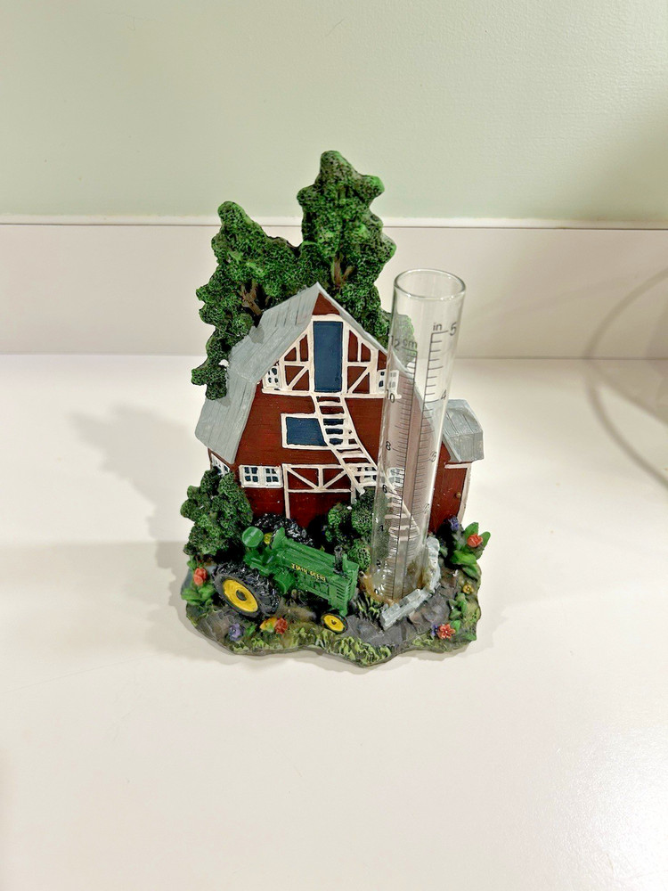 John Deere Ceramic Barn  Scene rain gauge