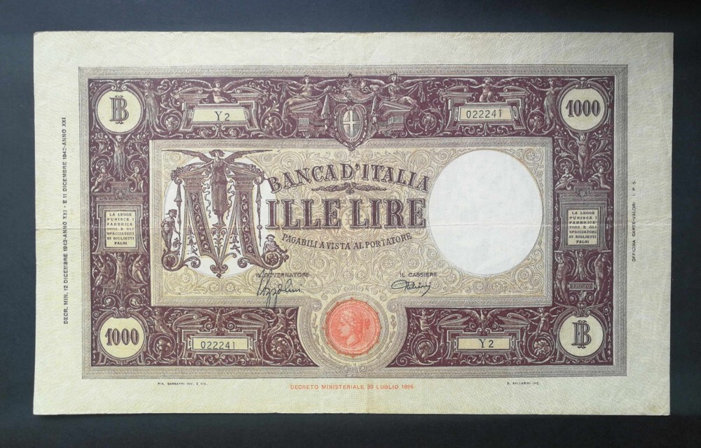 Italy 1000 Lire 1942 VF