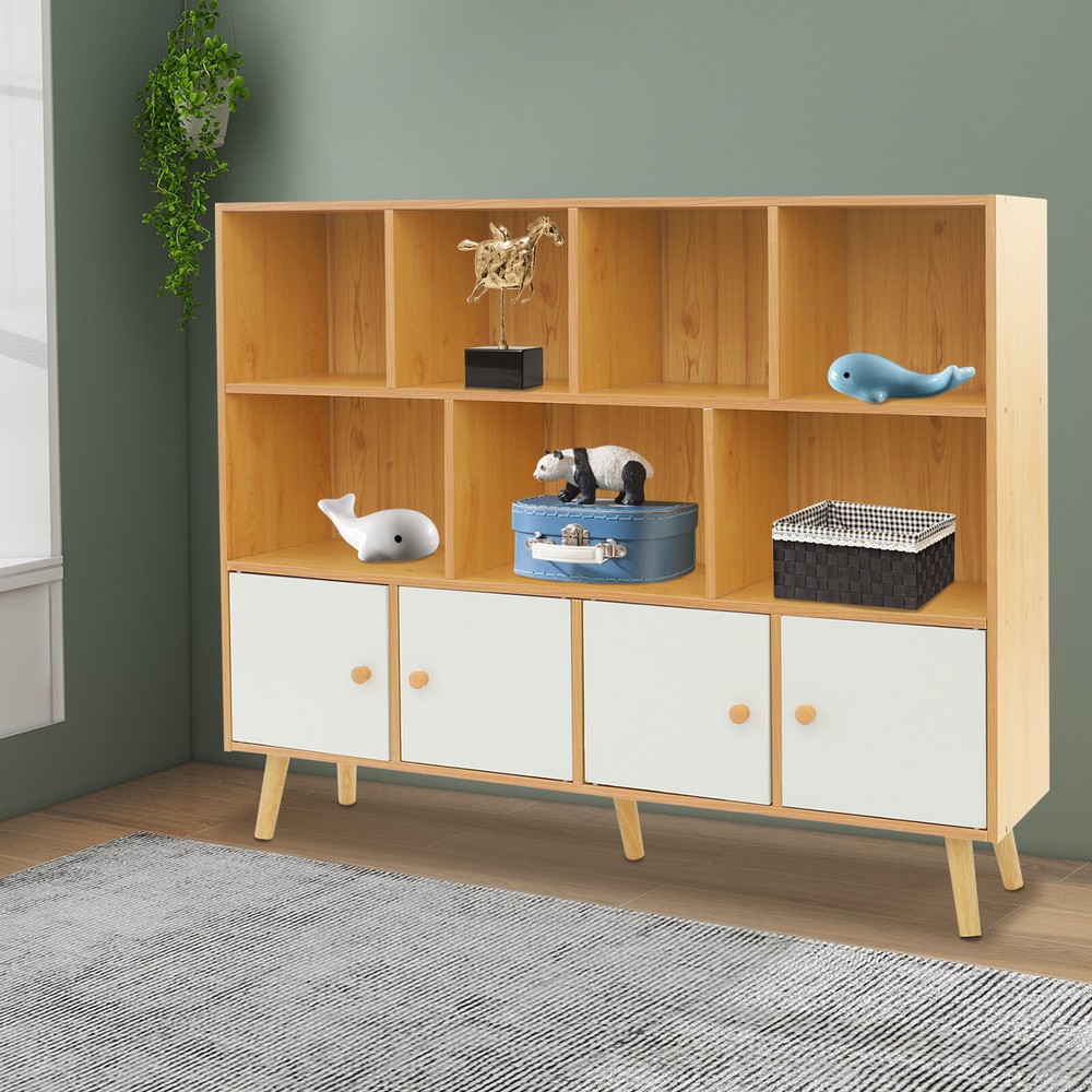 Open Bookshelf with Solid Wood Legs, Standing Open Bookshelf with 11 Compartment