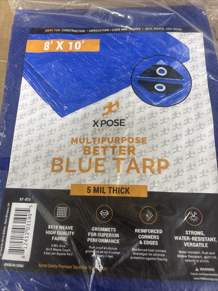 Xpose Better Blue Poly Tarp 10' x 8'   Multipurpose Protective Cover 5 Mil