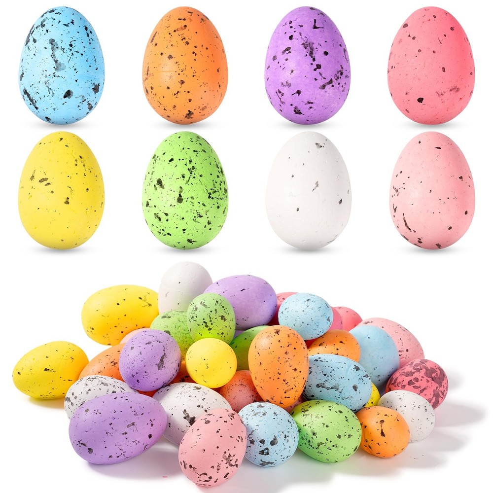 40 Pcs Foam Speckled Easter Eggs,8 Colors & 3 Sizes Eggs for multicolour