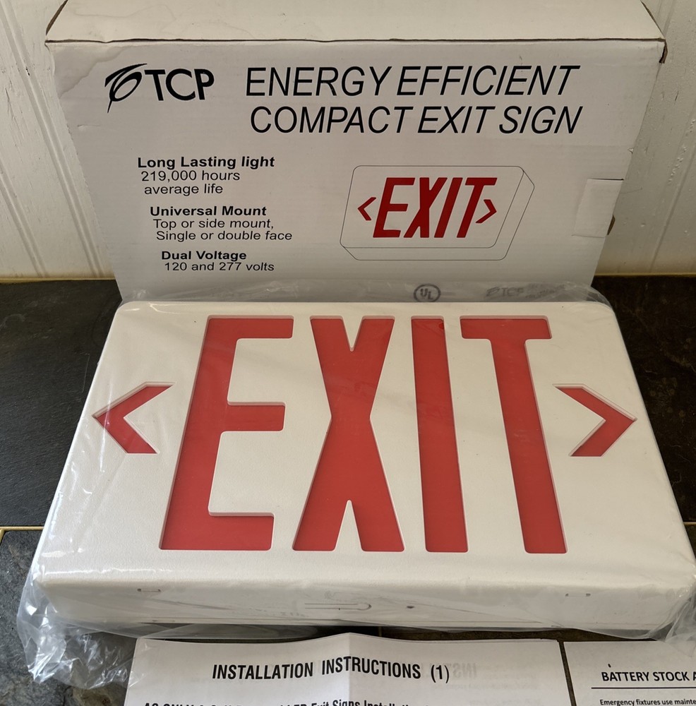 TCP Energy Efficient Compact Exit Sign Red Universal Mount