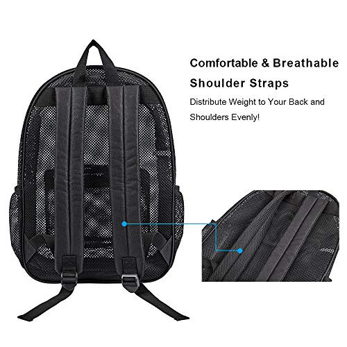 Heavy Duty Mesh Backpack, See Through College Backpack with Padded Black